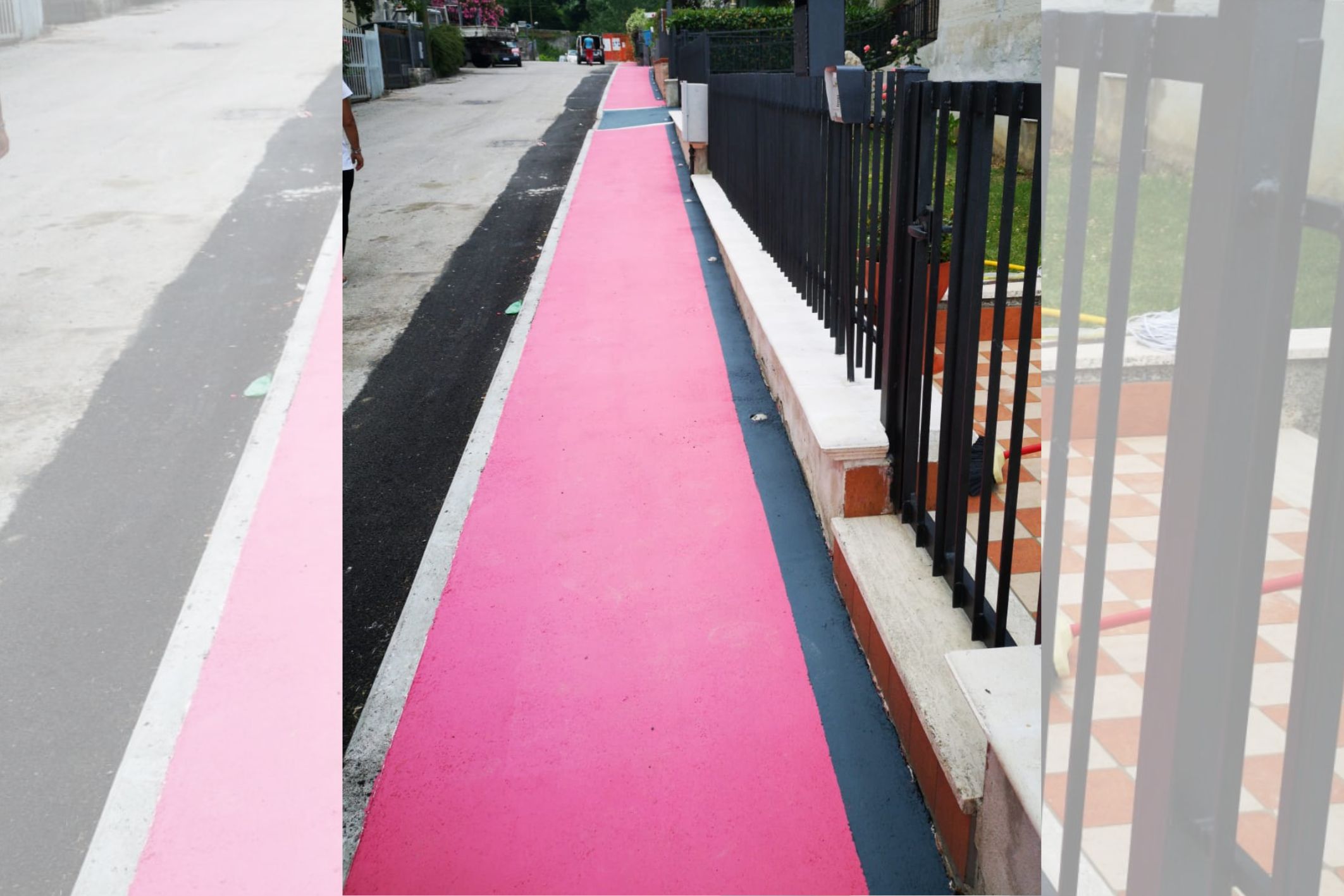 asfalto rosa su pista ciclabile